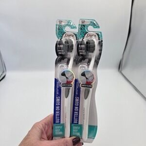 2 Pk Guru Nanda Butter On Gums Extra Soft Toothbrushes 8000‎ Charcoal Bristles